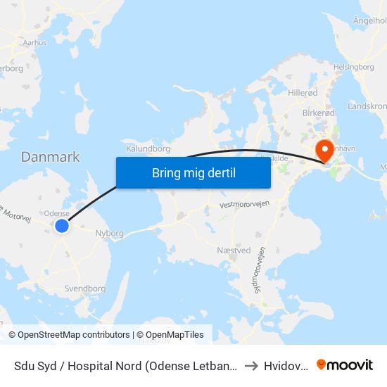 Sdu Syd / Hospital Nord (Odense Letbane) to Hvidovre map