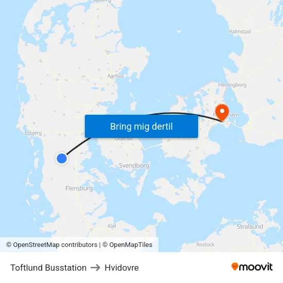Toftlund Busstation to Hvidovre map