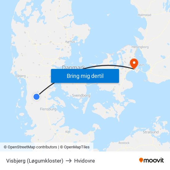 Visbjerg (Løgumkloster) to Hvidovre map