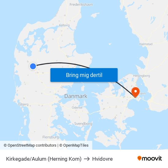 Kirkegade/Aulum (Herning Kom) to Hvidovre map