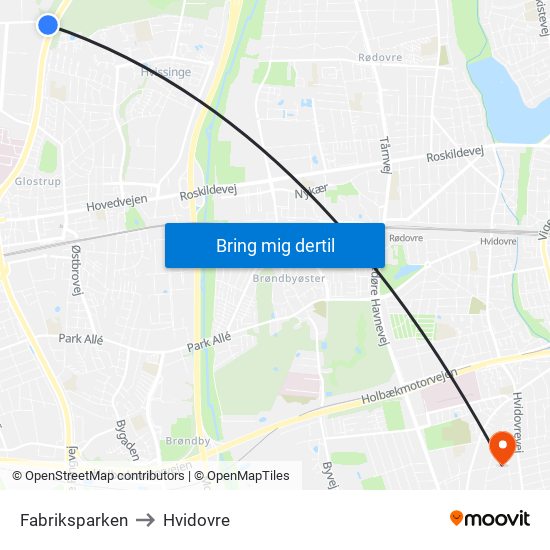 Fabriksparken to Hvidovre map