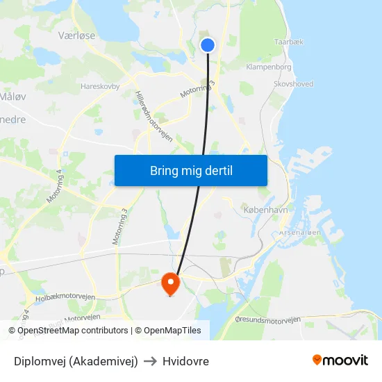 Diplomvej (Akademivej) to Hvidovre map