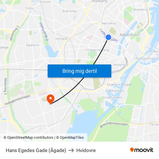 Hans Egedes Gade (Ågade) to Hvidovre map