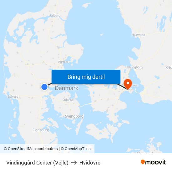 Vindinggård Center (Vejle) to Hvidovre map