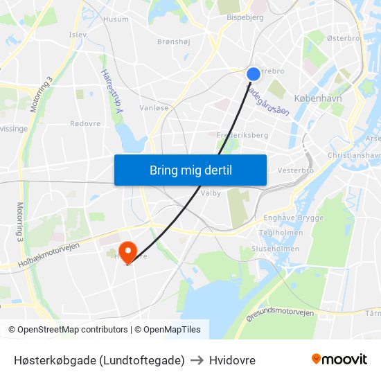 Høsterkøbgade (Lundtoftegade) to Hvidovre map