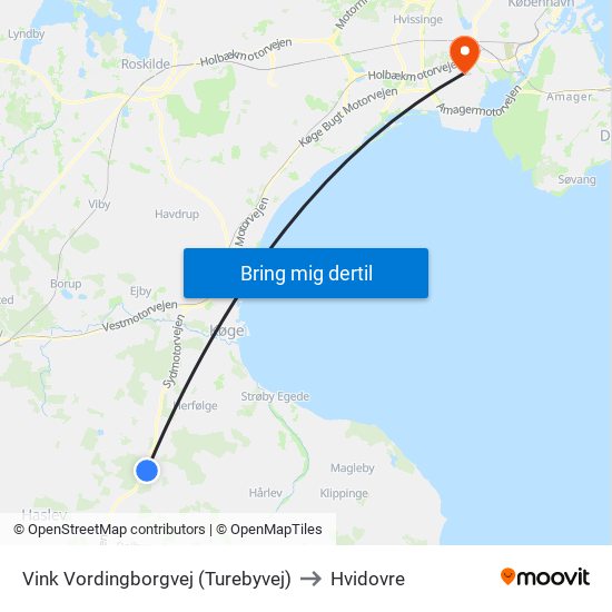 Vink Vordingborgvej (Turebyvej) to Hvidovre map