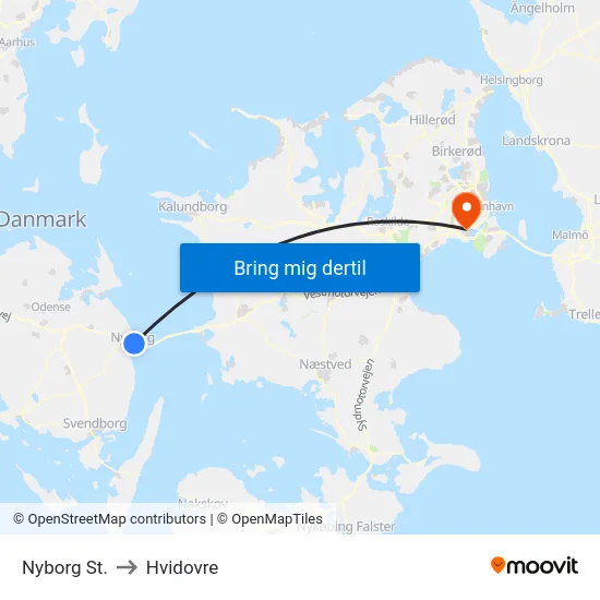 Nyborg St. to Hvidovre map