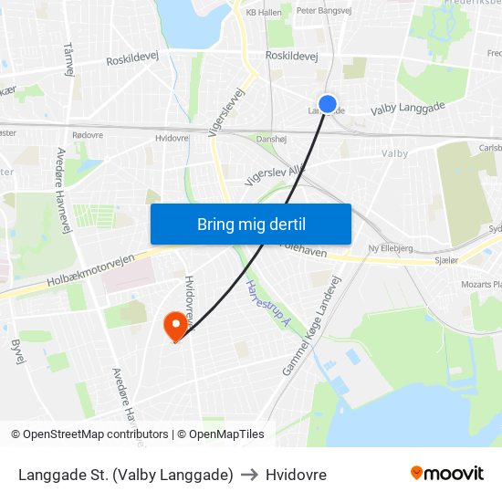 Langgade St. (Valby Langgade) to Hvidovre map