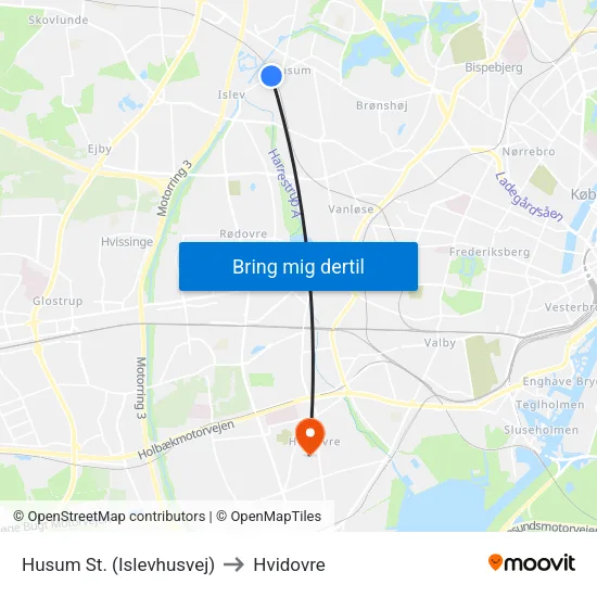 Husum St. (Islevhusvej) to Hvidovre map