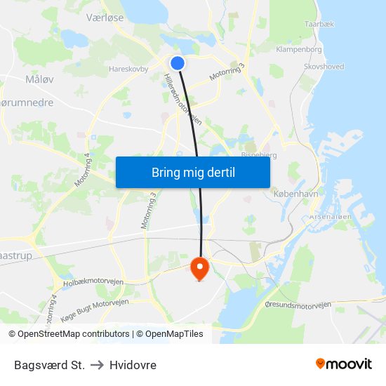 Bagsværd St. to Hvidovre map