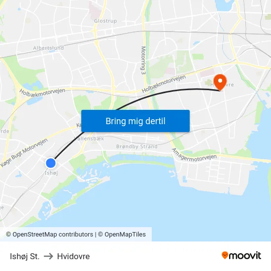Ishøj St. to Hvidovre map