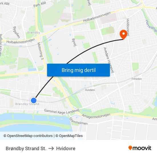 Brøndby Strand St. to Hvidovre map