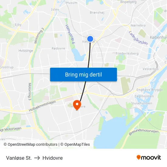 Vanløse St. to Hvidovre map