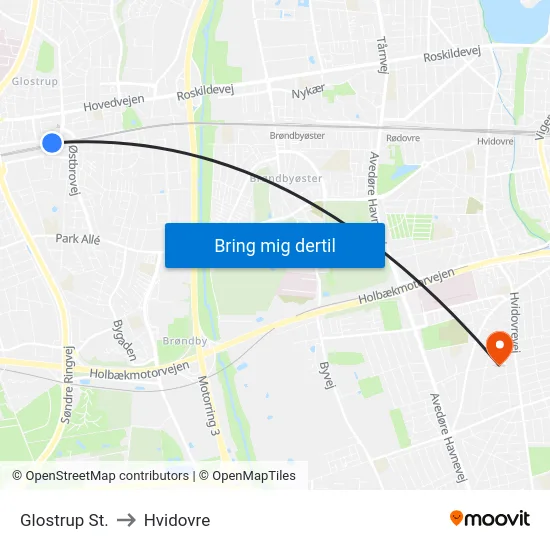 Glostrup St. to Hvidovre map