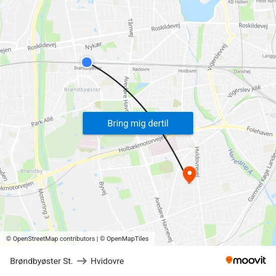 Brøndbyøster St. to Hvidovre map