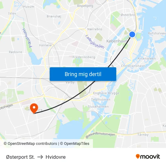 Østerport St. to Hvidovre map