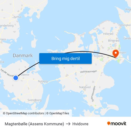 Magtenbølle (Assens Kommune) to Hvidovre map