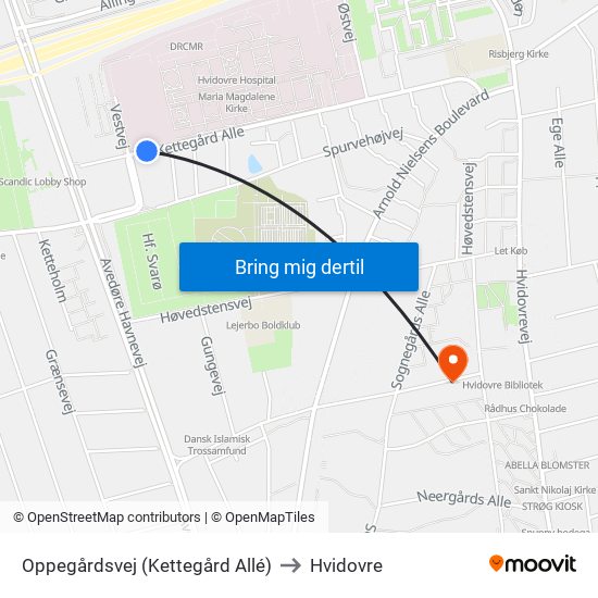 Oppegårdsvej (Kettegård Allé) to Hvidovre map