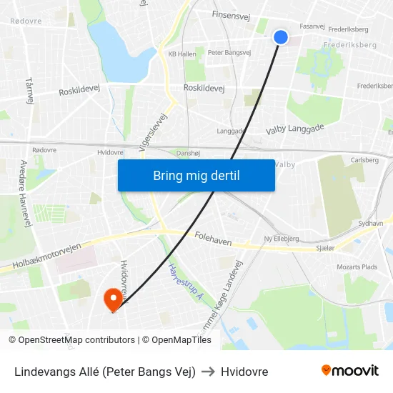Lindevangs Allé (Peter Bangs Vej) to Hvidovre map