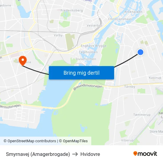 Smyrnavej (Amagerbrogade) to Hvidovre map
