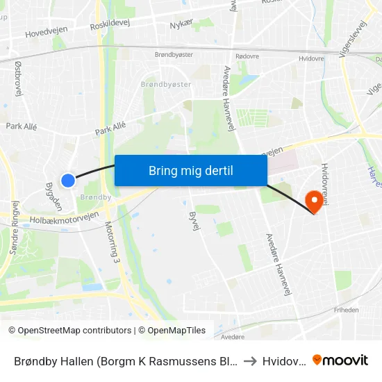 Brøndby Hallen (Borgm K Rasmussens Blvd) to Hvidovre map