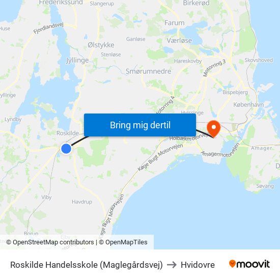 Roskilde Handelsskole (Maglegårdsvej) to Hvidovre map