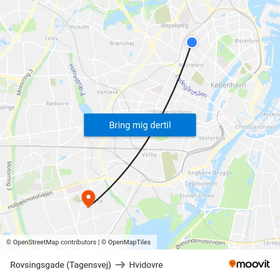 Rovsingsgade (Tagensvej) to Hvidovre map