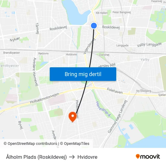 Ålholm Plads (Roskildevej) to Hvidovre map