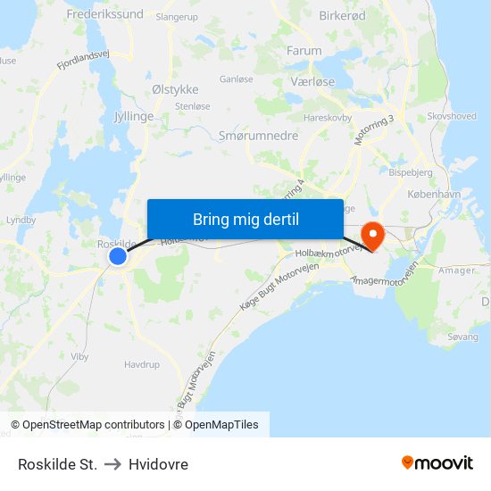 Roskilde St. to Hvidovre map