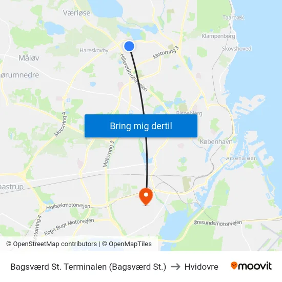 Bagsværd St. Terminalen (Bagsværd St.) to Hvidovre map