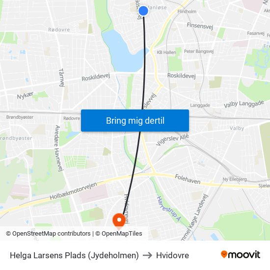 Helga Larsens Plads (Jydeholmen) to Hvidovre map