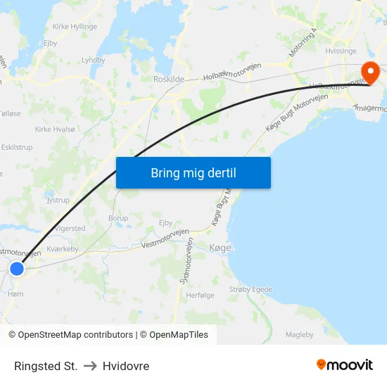 Ringsted St. to Hvidovre map