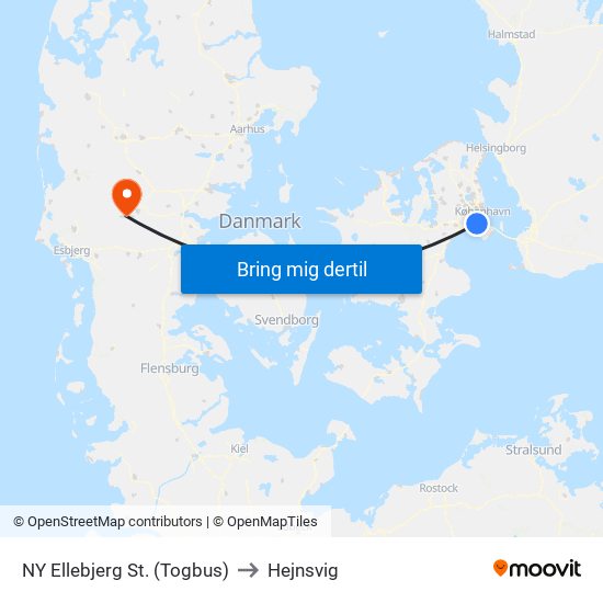 NY Ellebjerg St. (Togbus) to Hejnsvig map