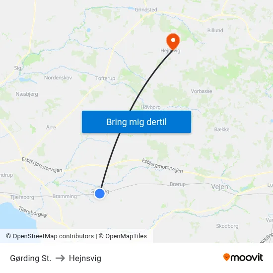 Gørding St. to Hejnsvig map