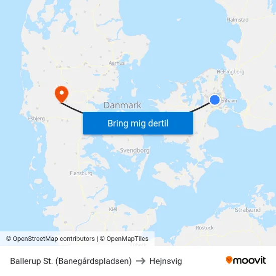 Ballerup St. (Banegårdspladsen) to Hejnsvig map