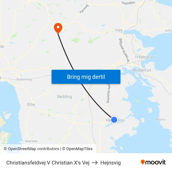 Christiansfeldvej V Christian X's Vej to Hejnsvig map
