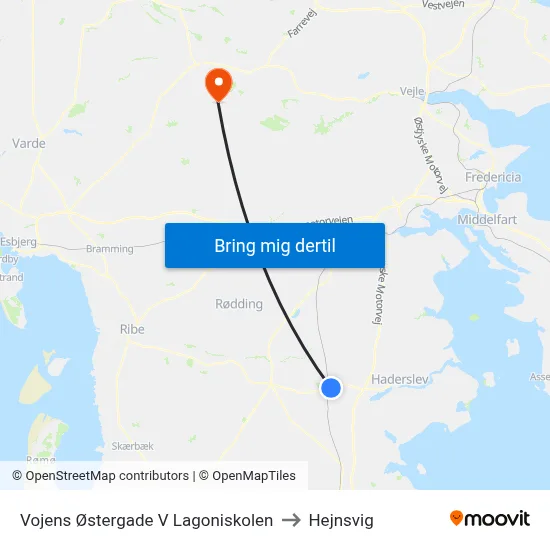 Vojens Østergade V Lagoniskolen to Hejnsvig map