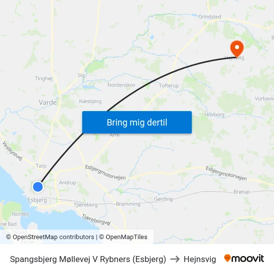 Spangsbjerg Møllevej V Rybners (Esbjerg) to Hejnsvig map