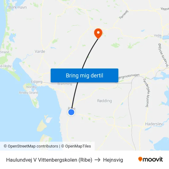 Haulundvej V Vittenbergskolen (Ribe) to Hejnsvig map