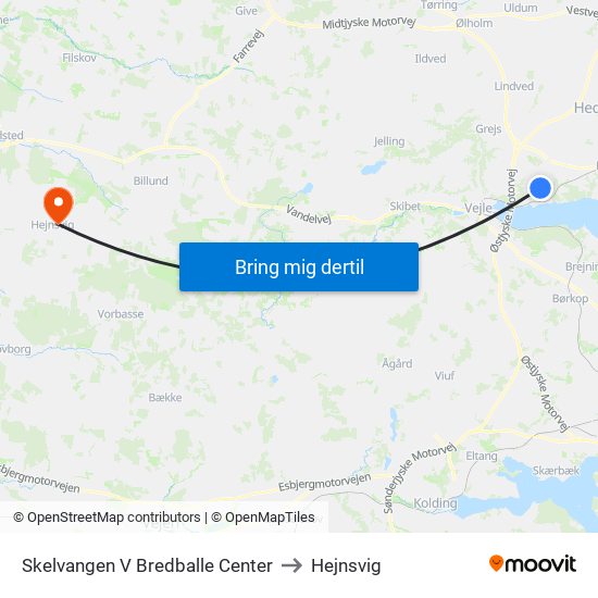 Skelvangen V Bredballe Center to Hejnsvig map