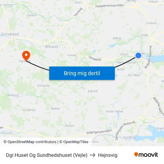 Dgi Huset Og Sundhedshuset (Vejle) to Hejnsvig map