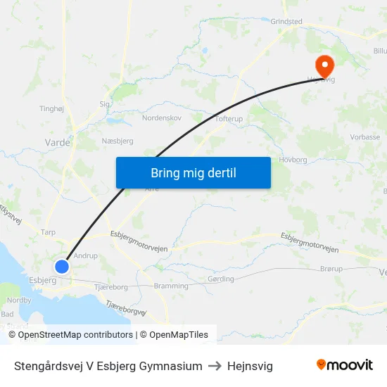 Stengårdsvej V Esbjerg Gymnasium to Hejnsvig map