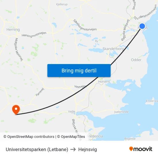Universitetsparken (Letbane) to Hejnsvig map