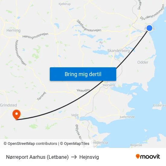Nørreport Aarhus (Letbane) to Hejnsvig map