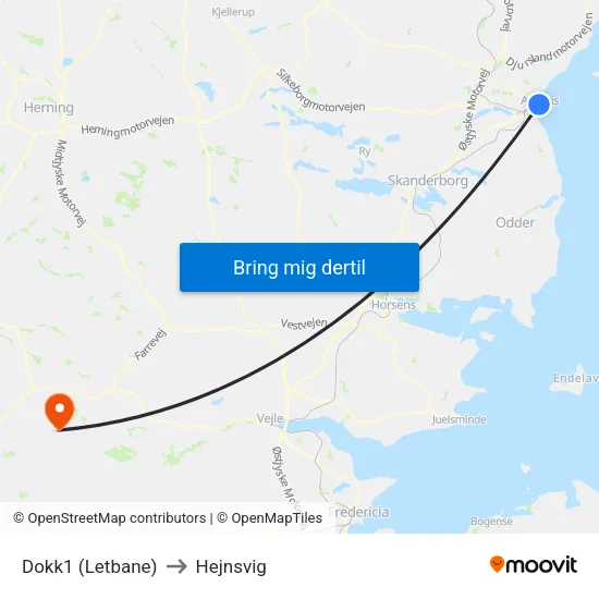 Dokk1 (Letbane) to Hejnsvig map