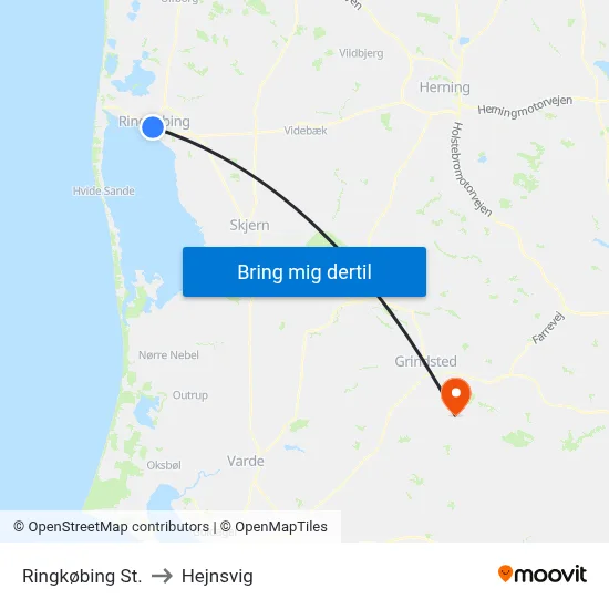 Ringkøbing St. to Hejnsvig map