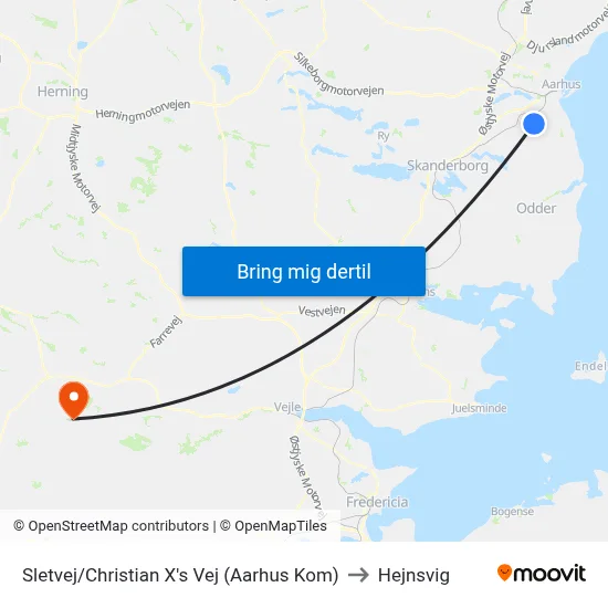 Sletvej/Christian X's Vej (Aarhus Kom) to Hejnsvig map