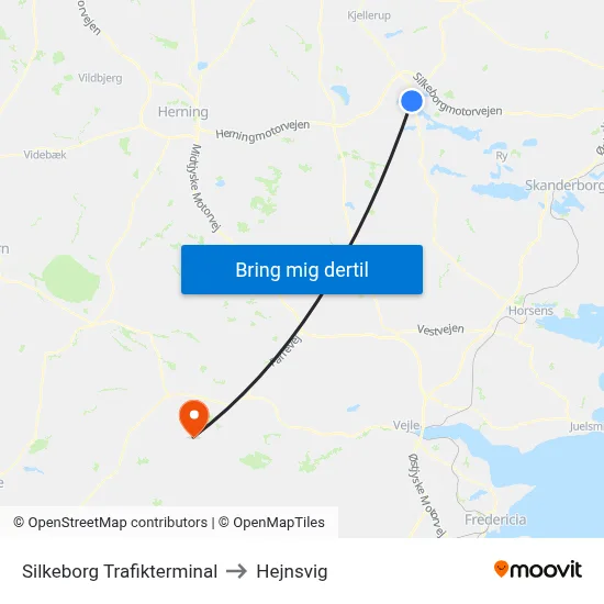 Silkeborg Trafikterminal to Hejnsvig map