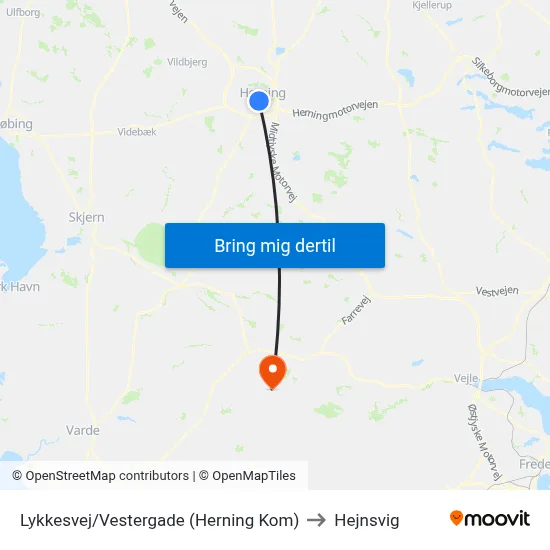 Lykkesvej/Vestergade (Herning Kom) to Hejnsvig map