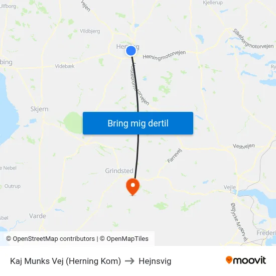 Kaj Munks Vej (Herning Kom) to Hejnsvig map